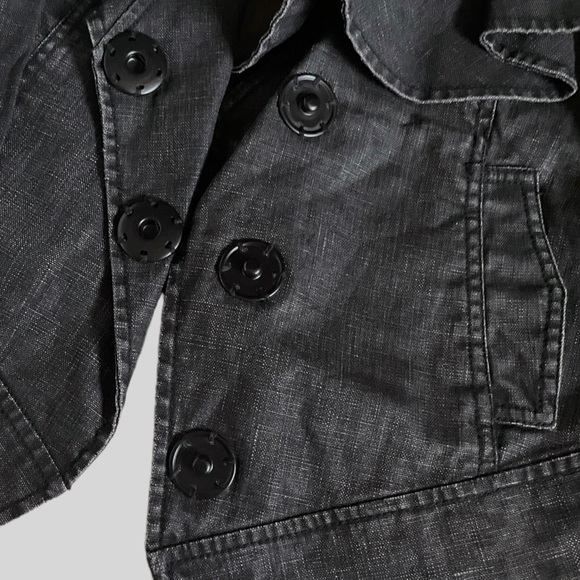 Cabi Moto Jacket M Charcoal Gray Waxed 100% Linen Ruffle Lapel Fitted Blazer - Picture 6 of 10